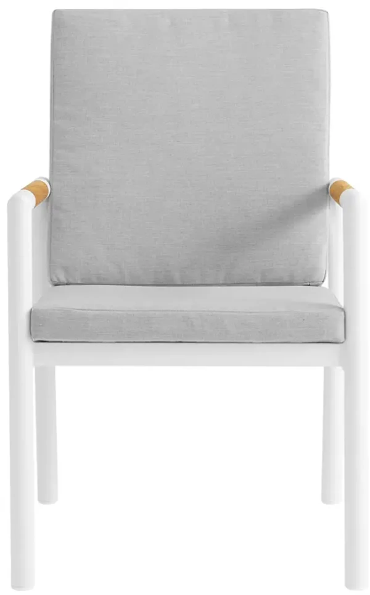 Royal White Aluminum and Teak Outdoor Dining Chair with Light Fabric (Set of 2) in Gray