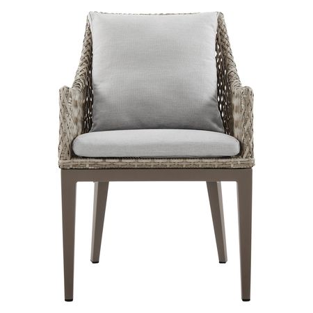 Silvana Outdoor Wicker and Aluminum Gray Dining Chair with Beige Cushions (Set of 2)