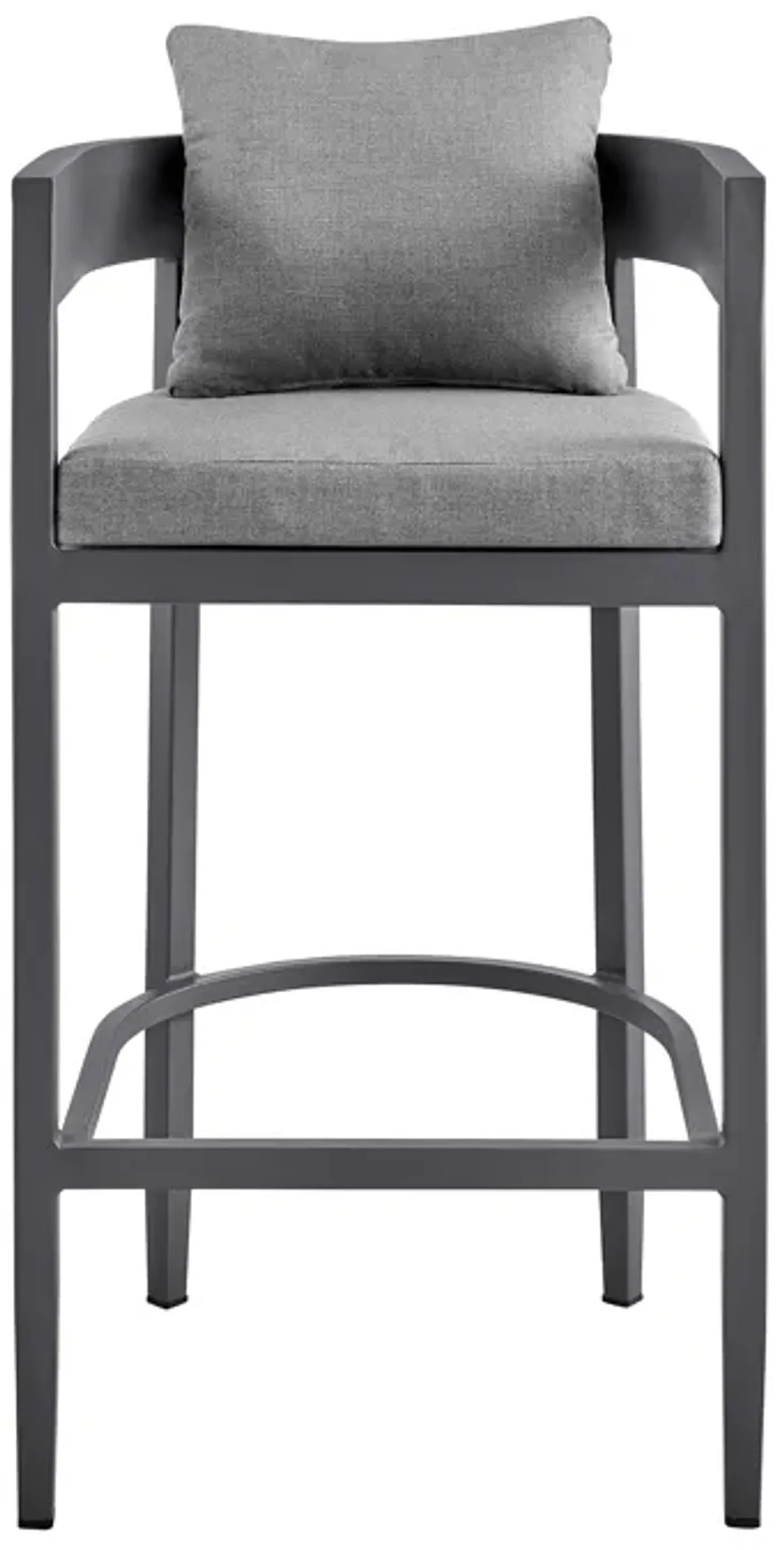 Argiope Outdoor Patio Bar Stool in Aluminum with Gray Cushions