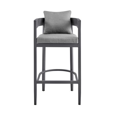 Argiope Outdoor Patio Bar Stool in Aluminum with Gray Cushions