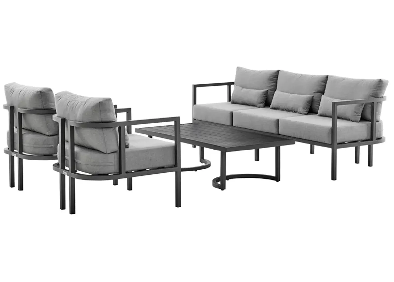 Venice 4 Piece Dark Gray Aluminum Outdoor Seating Set with Dark Gray Cushions