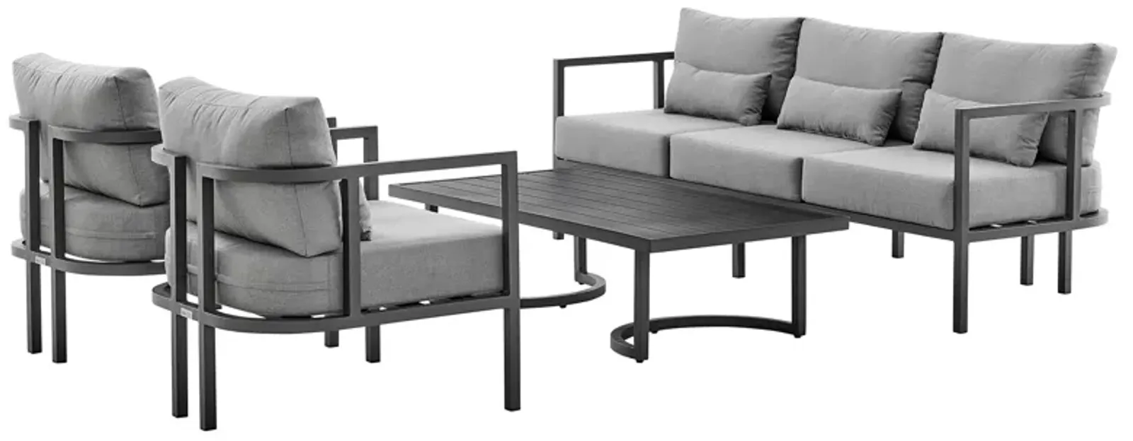 Venice 4 Piece Dark Gray Aluminum Outdoor Seating Set with Dark Gray Cushions