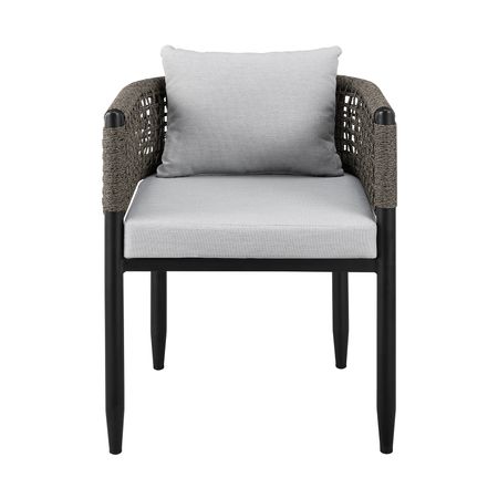 Felicia Outdoor Patio Dining Chair in Aluminum with Gray Rope and Cushions (Set of 2)
