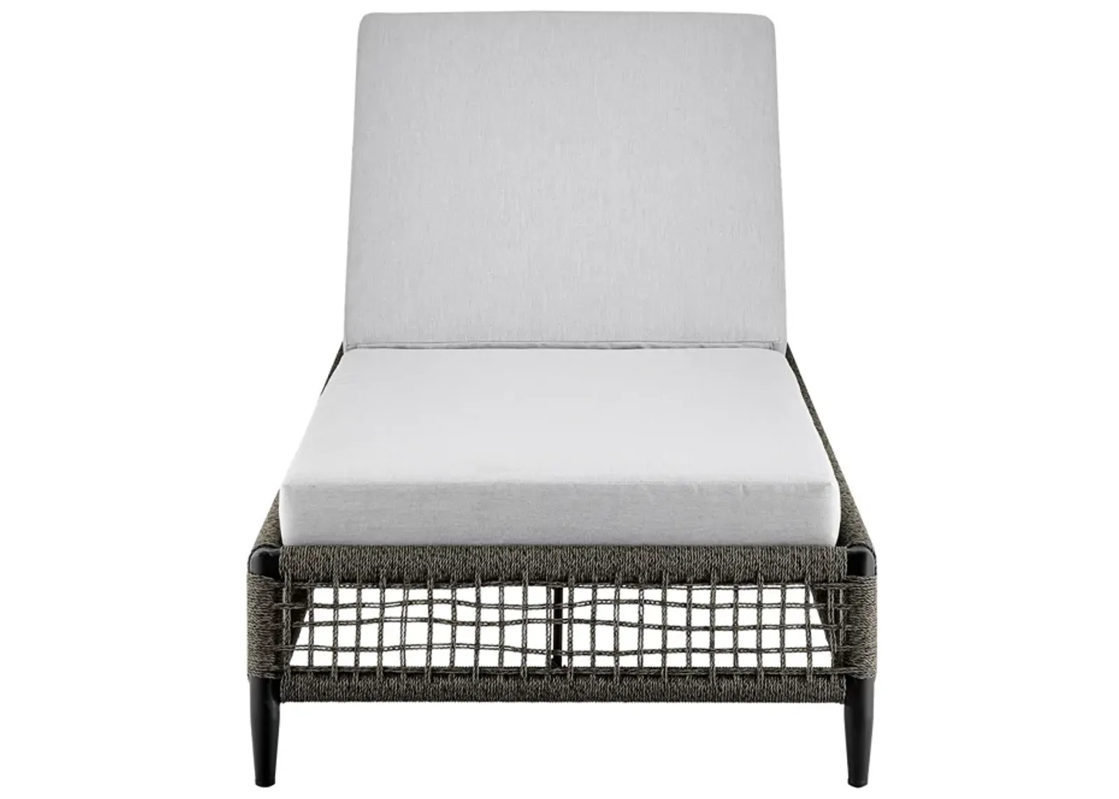 Felicia Outdoor Patio Adjustable Chaise Lounge Chair in Aluminum with Gray Rope and Cushions