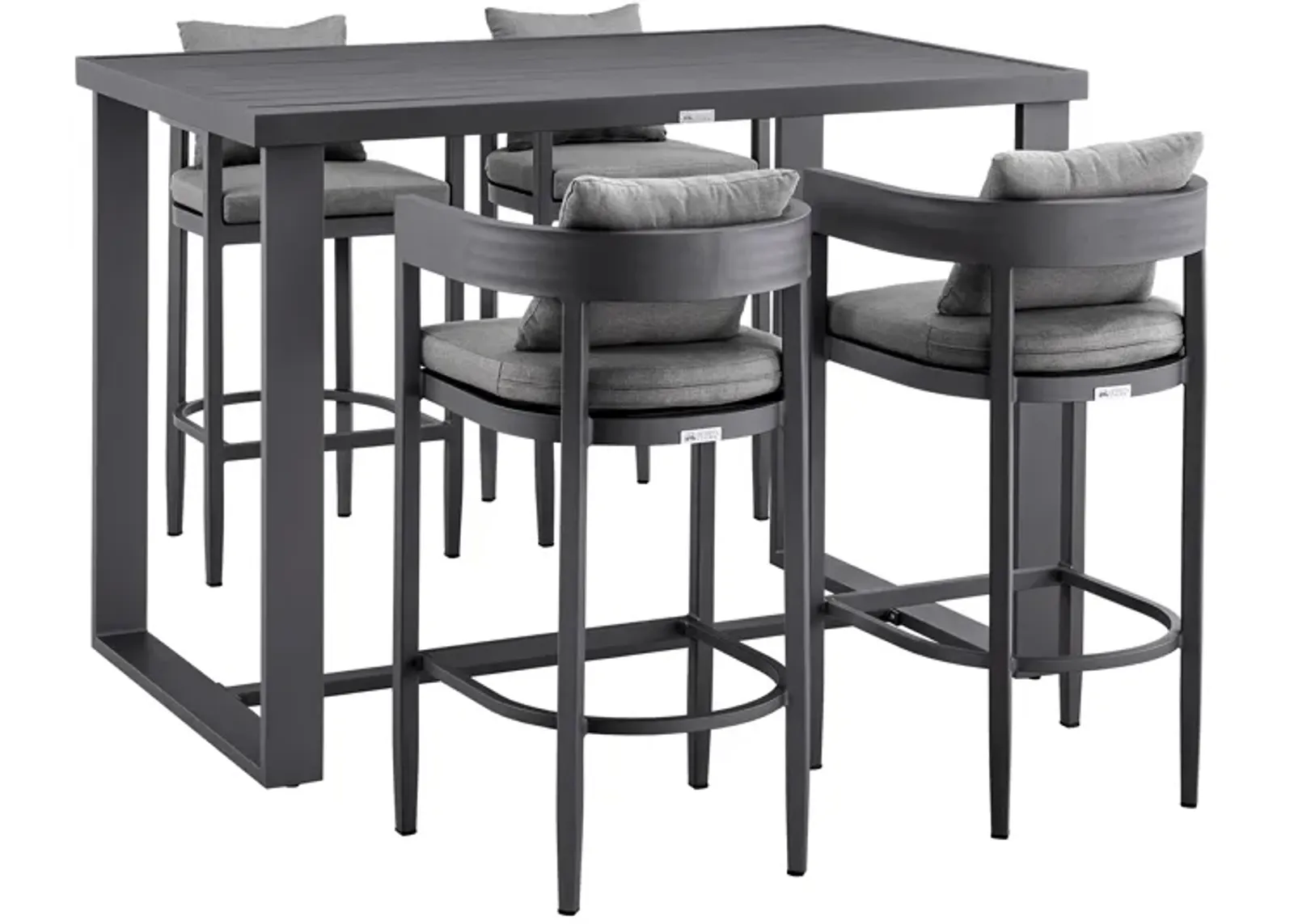 Argiope Outdoor Patio 5-Piece Bar Table Set in Aluminum with Gray Cushions