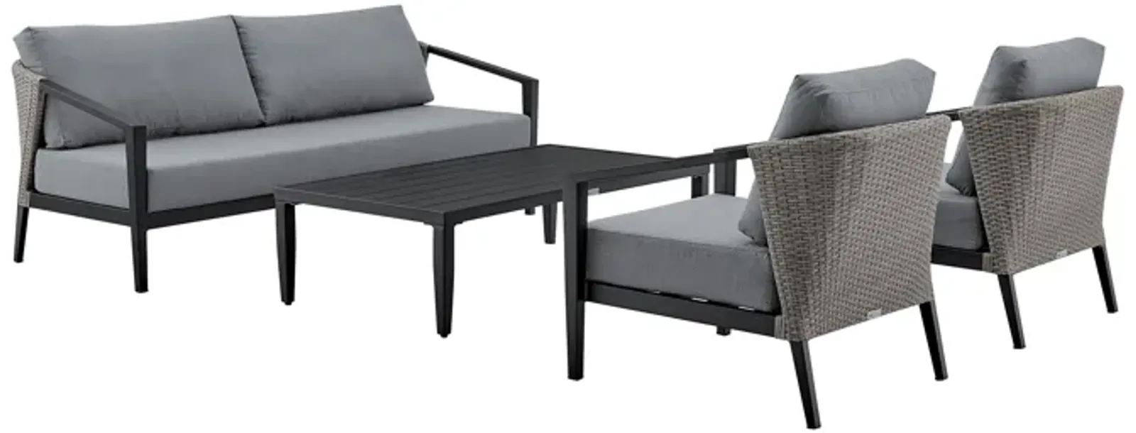 Aileen Outdoor Patio 4-Piece Lounge Set in Aluminum and Wicker with Gray Cushions