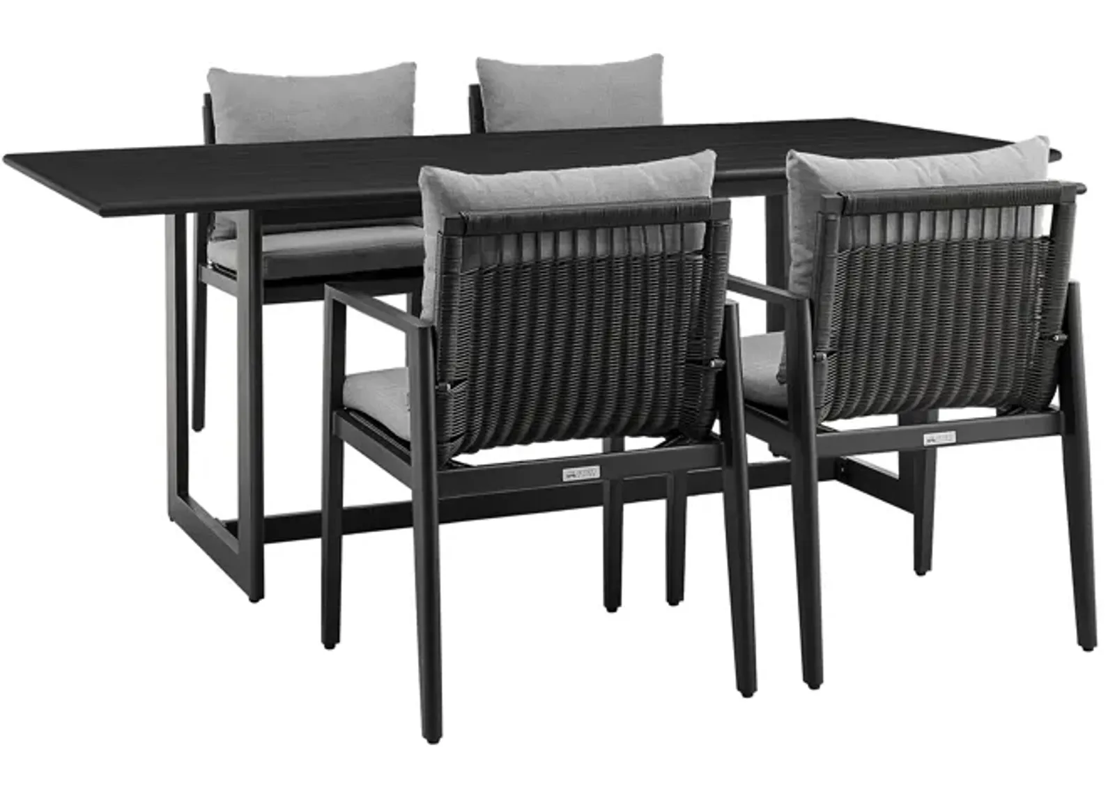 Grand Outdoor Patio 5-Piece Dining Table Set in Aluminum with Gray Cushions