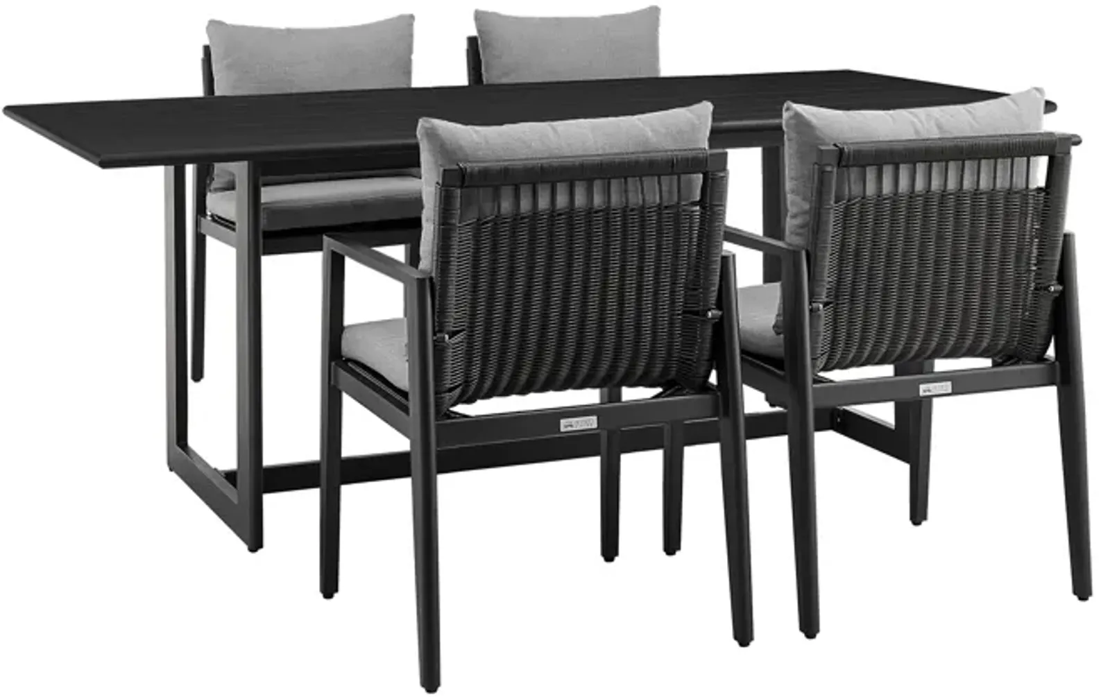 Grand Outdoor Patio 5-Piece Dining Table Set in Aluminum with Gray Cushions