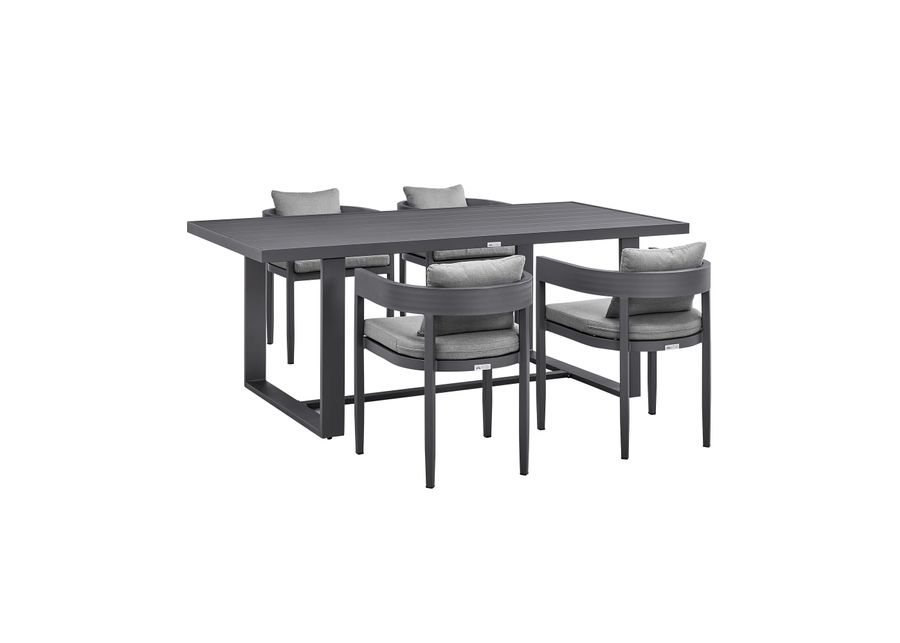 Argiope Outdoor Patio 5-Piece Dining Table Set in Aluminum with Gray Cushions