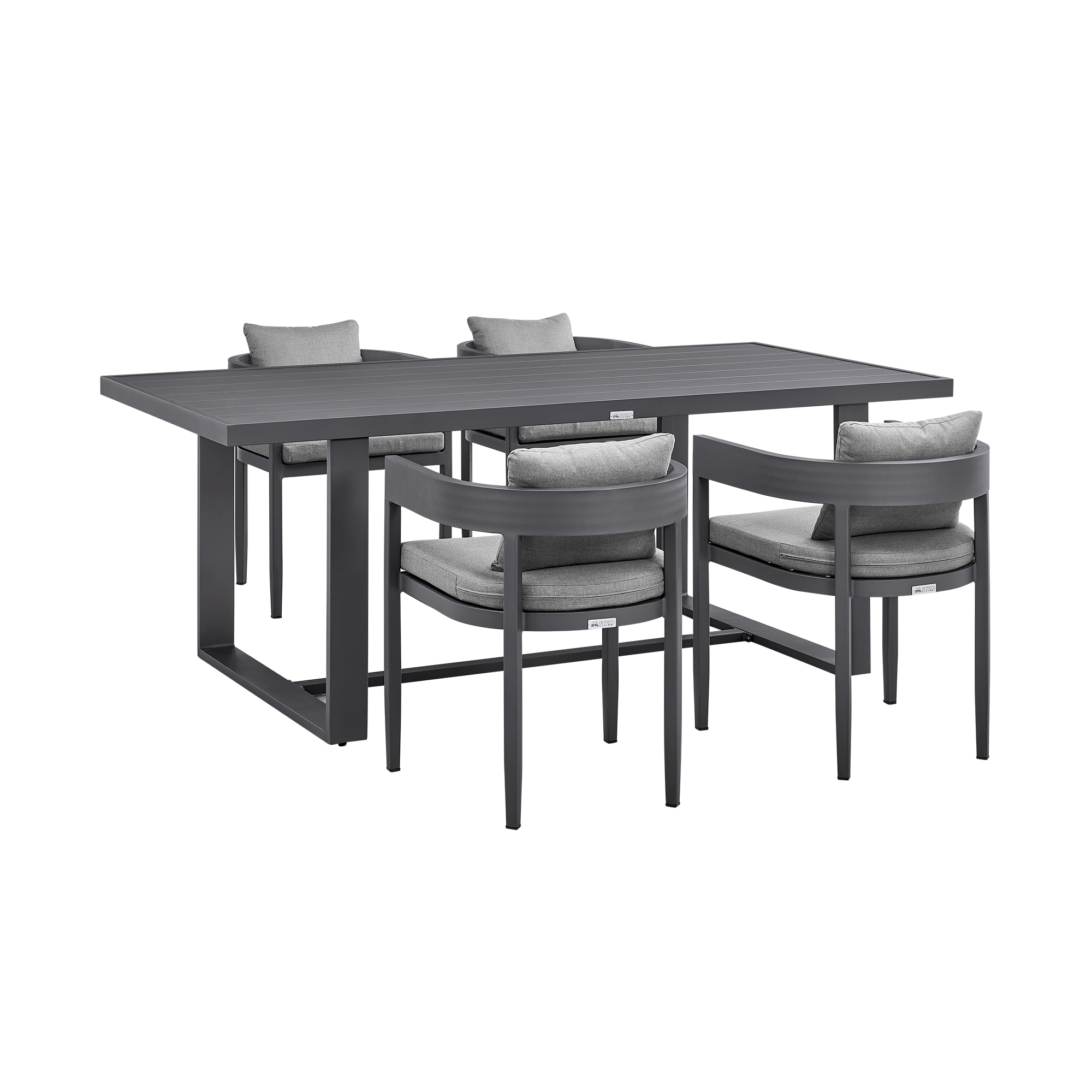 Argiope Outdoor Patio 5-Piece Dining Table Set in Aluminum with Gray Cushions