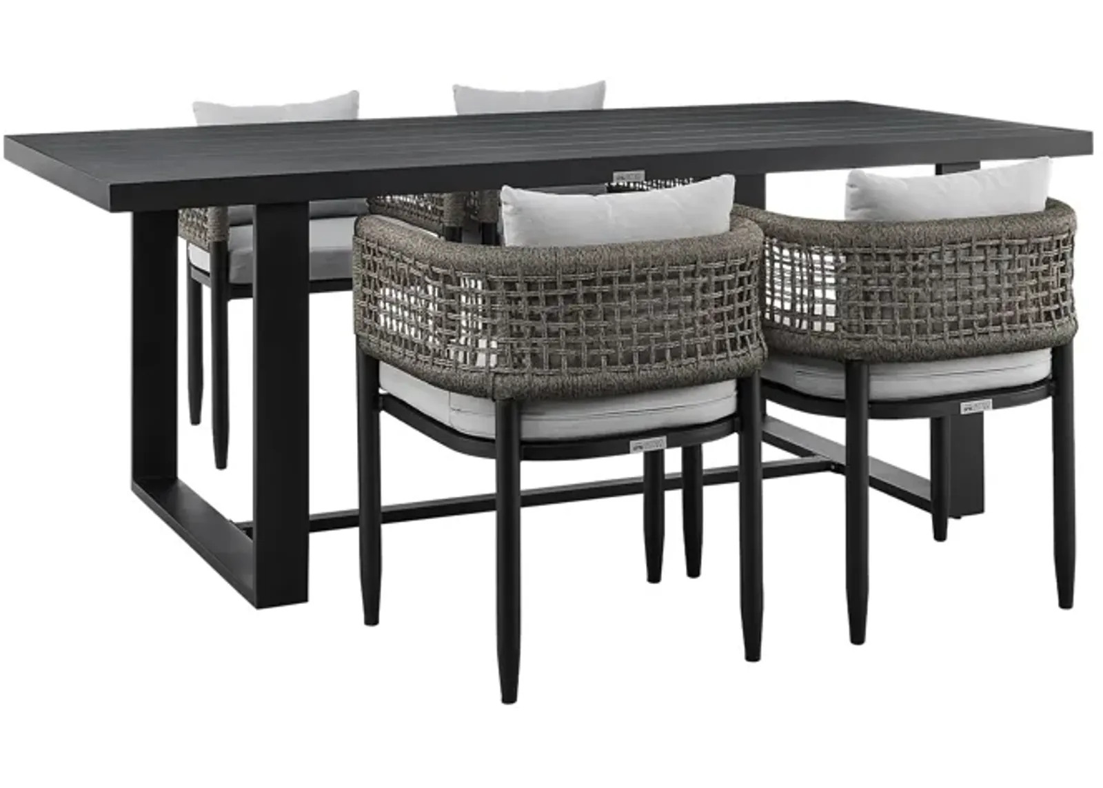 Felicia Outdoor Patio 5-Piece Dining Table Set in Aluminum with Gray Rope and Cushions