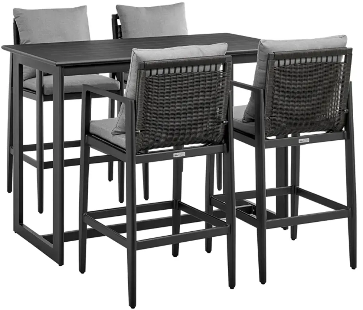 Grand Outdoor Patio 5-Piece Bar Table Set in Aluminum with Gray Cushions