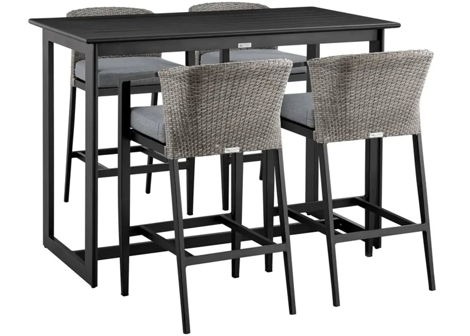 Aileen Outdoor Patio 5-Piece Bar Table Set in Aluminum with Gray Cushions