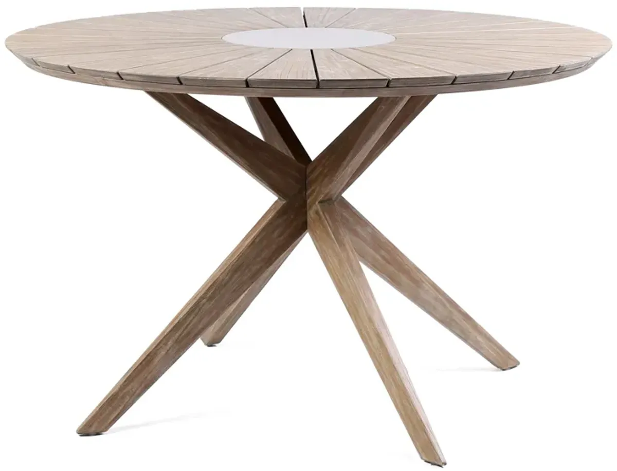 Sachi Outdoor Dark Eucalyptus Wood and Concrete Round Dining Table