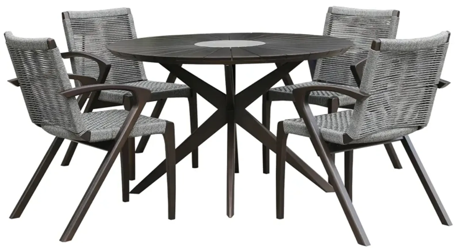 Sachi and Nabila Outdoor 5 Piece Dark Eucalyptus and Concrete Dining Set