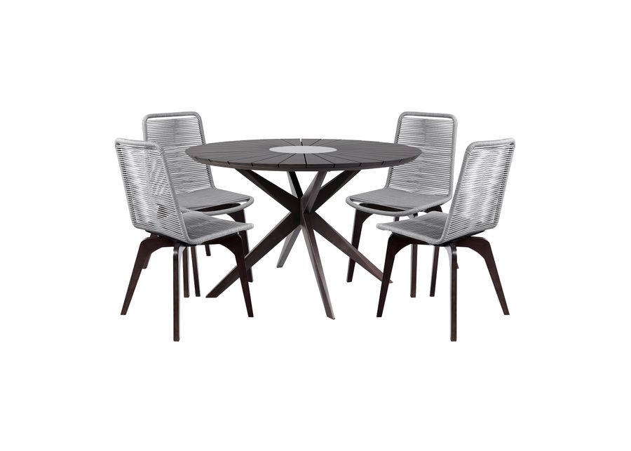 Sachi and Island Outdoor 5 Piece Dark Eucalyptus and Concrete Dining Set