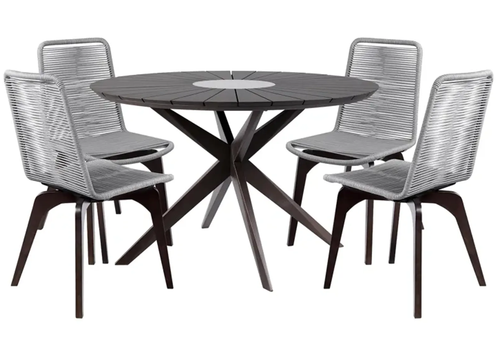 Sachi and Island Outdoor 5 Piece Dark Eucalyptus and Concrete Dining Set