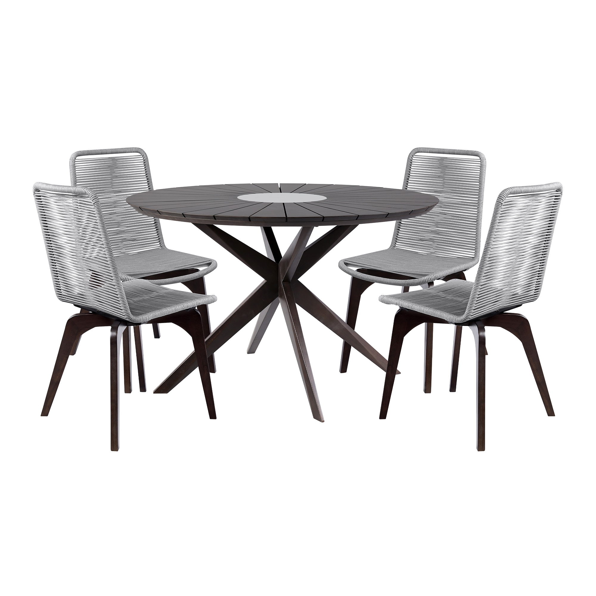 Sachi and Island Outdoor 5 Piece Dark Eucalyptus and Concrete Dining Set