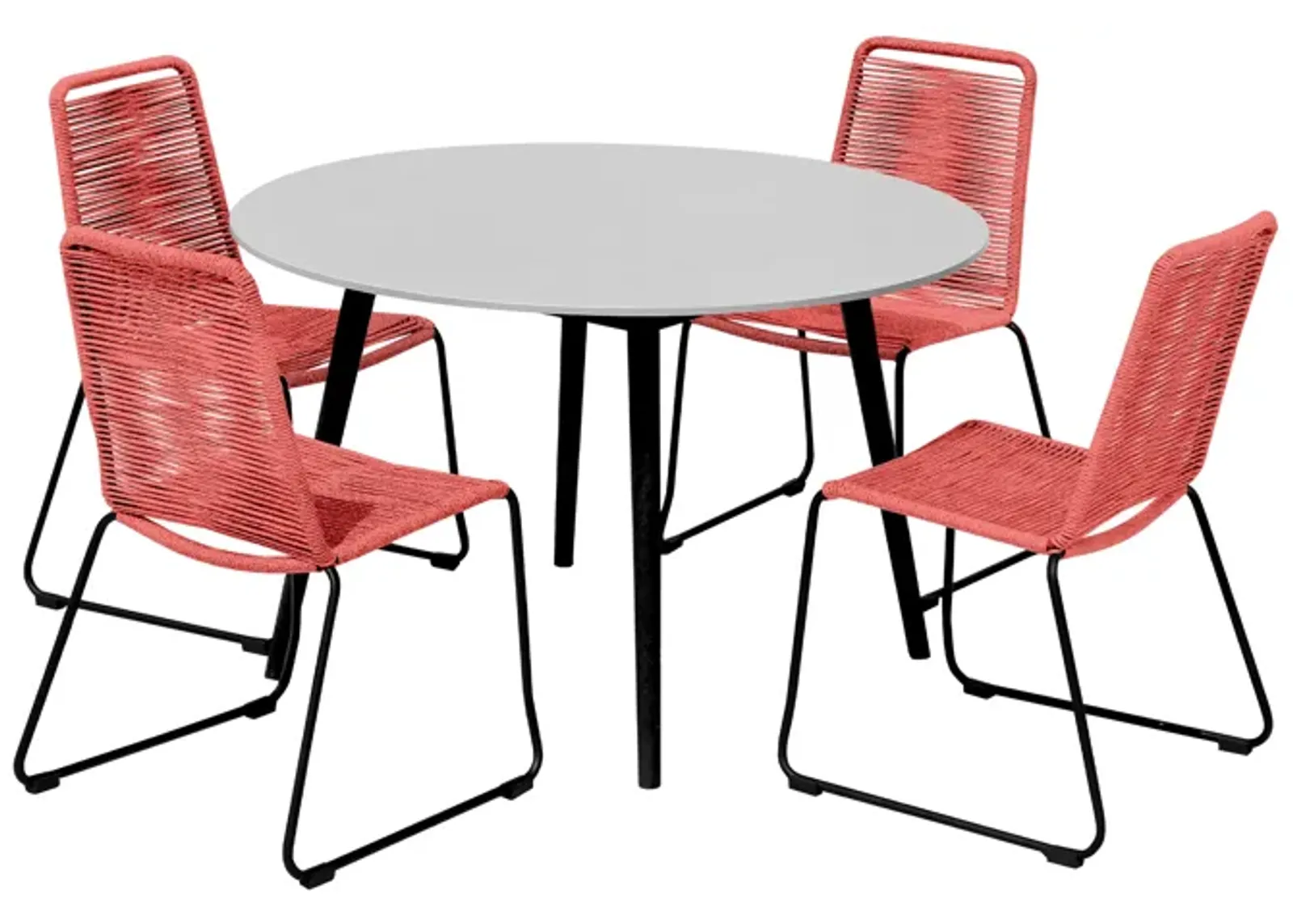 Sydney and Shasta 5 Piece Patio Outdoor Dining Set in Brick Red Rope with Black Eucalyptus Wood