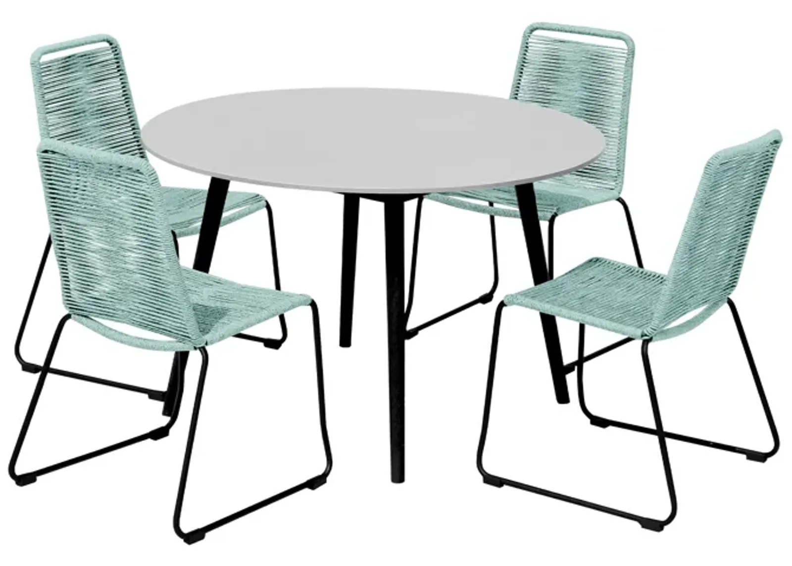 Sydney and Shasta 5 Piece Patio Outdoor Dining Set in Wasabi Rope with Black Eucalyptus Wood