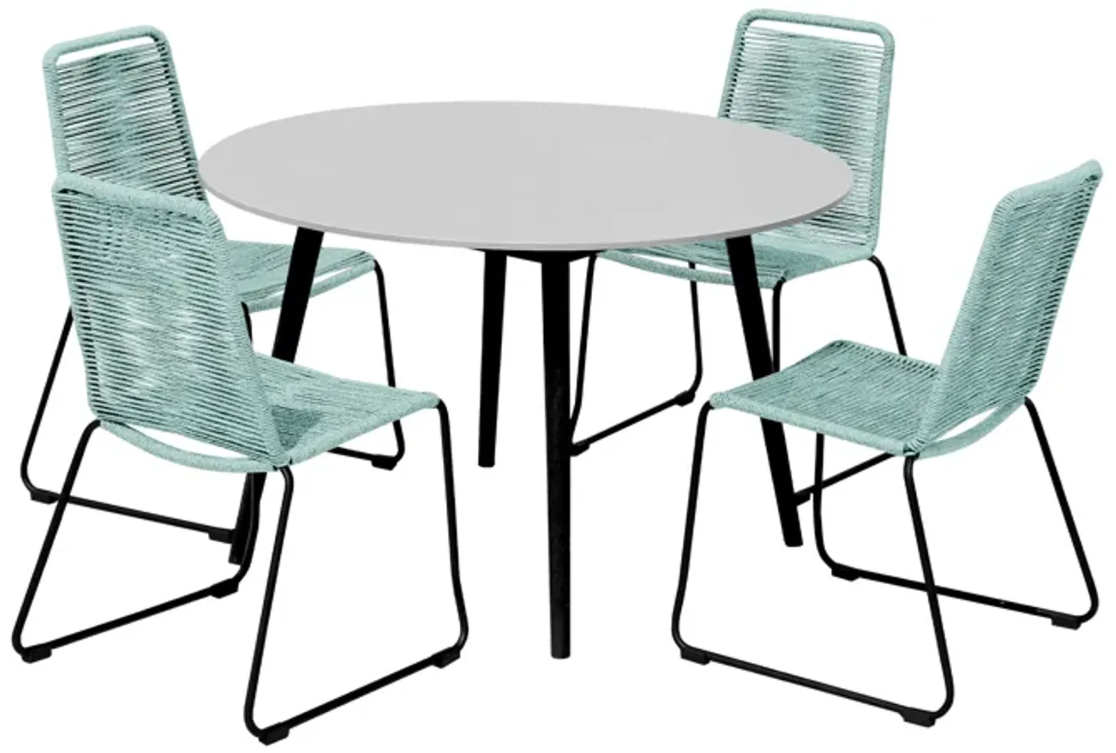 Sydney and Shasta 5 Piece Patio Outdoor Dining Set in Wasabi Rope with Black Eucalyptus Wood