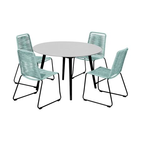 Sydney and Shasta 5 Piece Patio Outdoor Dining Set in Wasabi Rope with Black Eucalyptus Wood