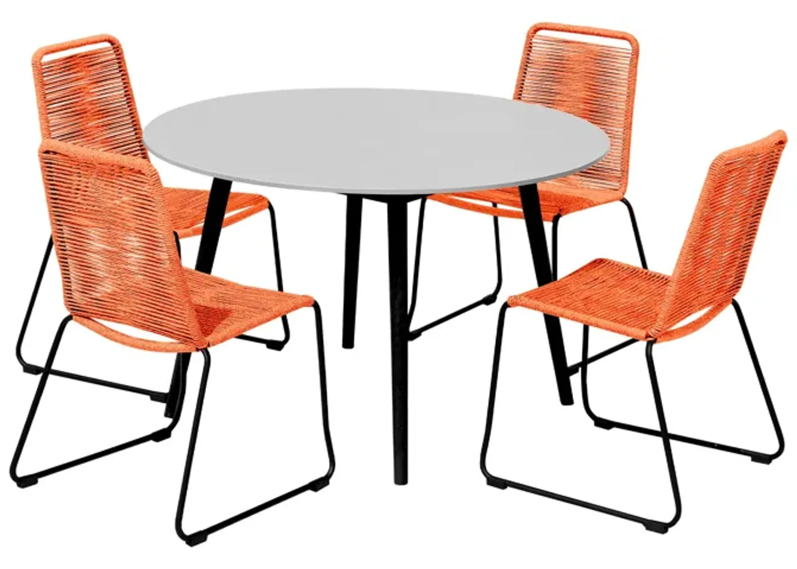 Sydney and Shasta 5 Piece Patio Outdoor Dining Set in Tangerine Rope with Black Eucalyptus Wood