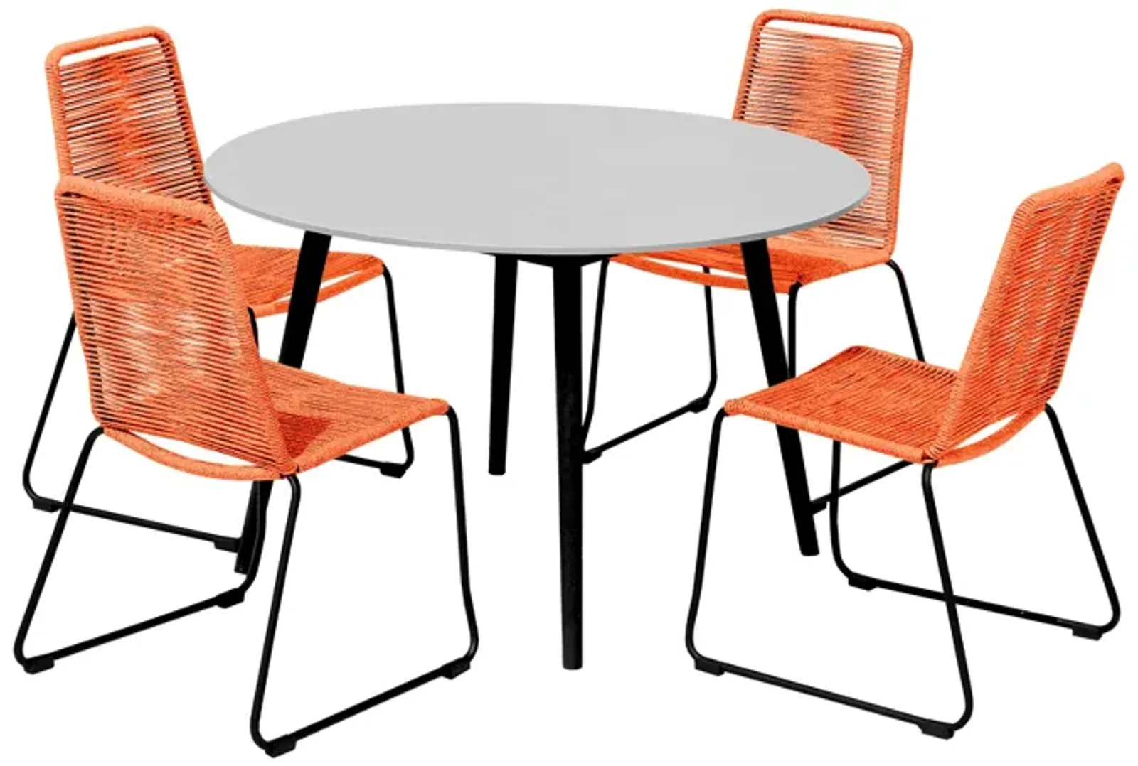 Sydney and Shasta 5 Piece Patio Outdoor Dining Set in Tangerine Rope with Black Eucalyptus Wood