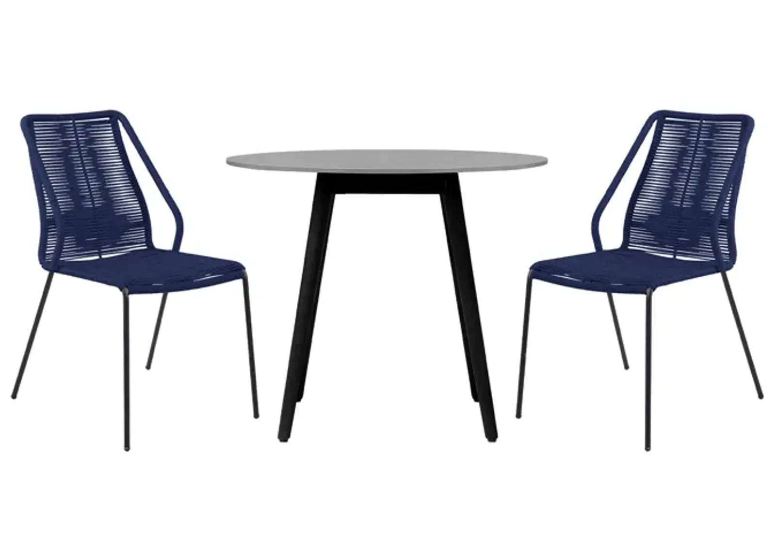 Sydney and Clip 3 Piece Outdoor Patio 36" Dining Set in Black Eucalyptus Wood and Blue Rope