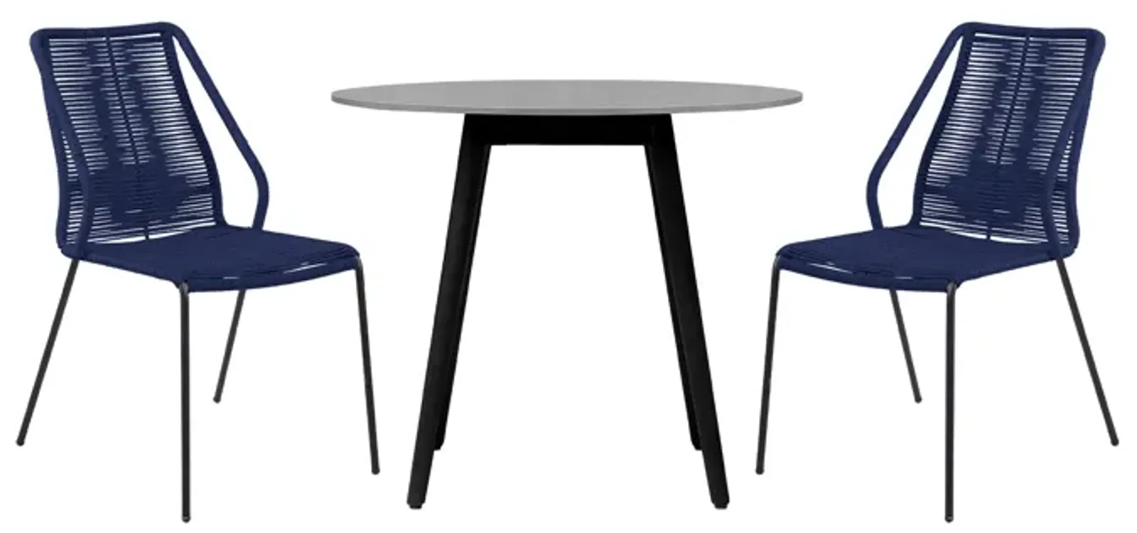 Sydney and Clip 3 Piece Outdoor Patio 36" Dining Set in Black Eucalyptus Wood and Blue Rope