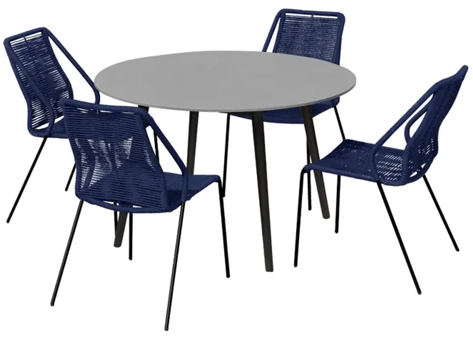 Sydney and Clip Outdoor Patio 5 Piece Dining Set in Blue Rope with Black Eucalyptus Wood