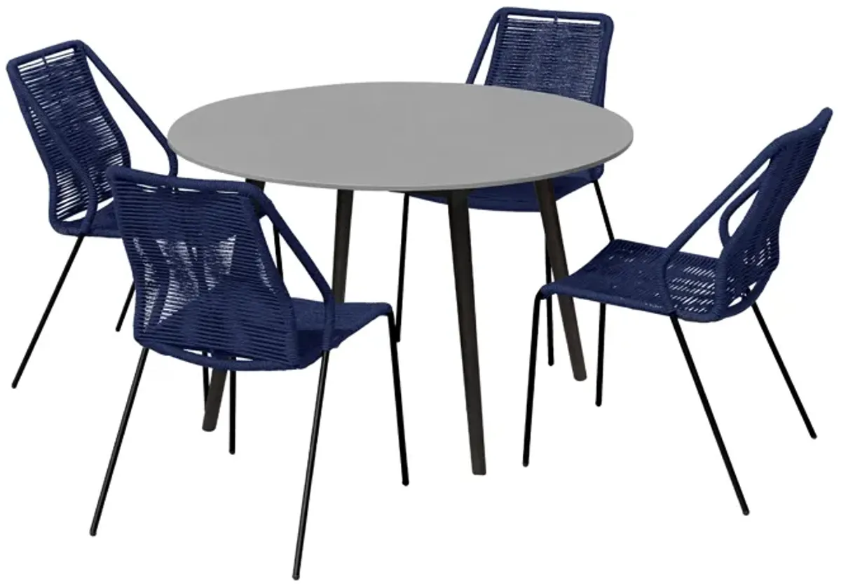 Sydney and Clip Outdoor Patio 5 Piece Dining Set in Blue Rope with Black Eucalyptus Wood