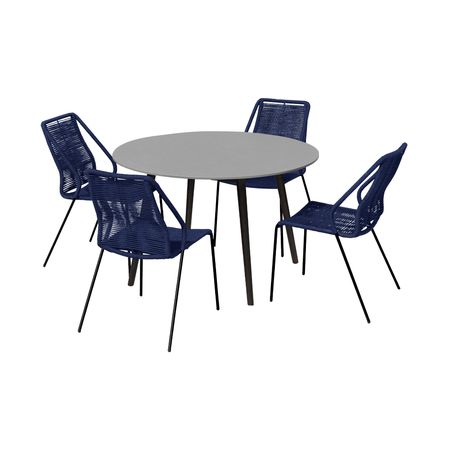 Sydney and Clip Outdoor Patio 5 Piece Dining Set in Blue Rope with Black Eucalyptus Wood