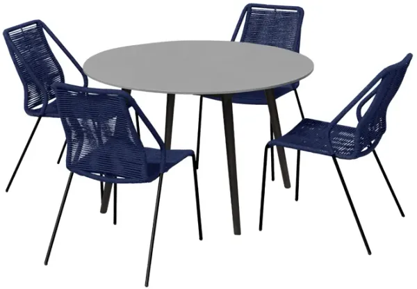 Sydney and Clip Outdoor Patio 5 Piece Dining Set in Blue Rope with Black Eucalyptus Wood