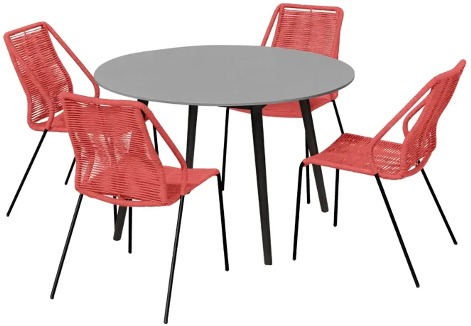 Sydney and Clip Outdoor Patio 5 Piece Dining Set in Brick Red Rope with Black Eucalyptus Wood