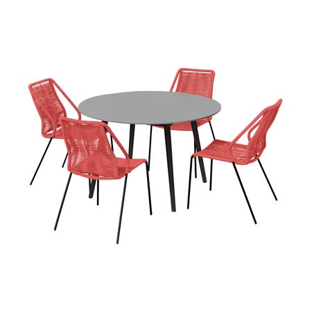 Sydney and Clip Outdoor Patio 5 Piece Dining Set in Brick Red Rope with Black Eucalyptus Wood