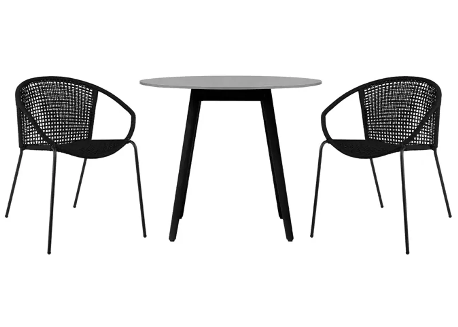 Sydney and Snack 3 Piece Outdoor Patio 36" Dining Set in Black Eucalyptus Wood and Black Rope