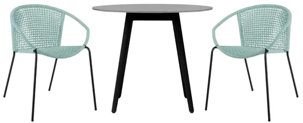 Sydney and Snack 3 Piece Outdoor Patio 36" Dining Set in Black Eucalyptus Wood and Wasabi Rope