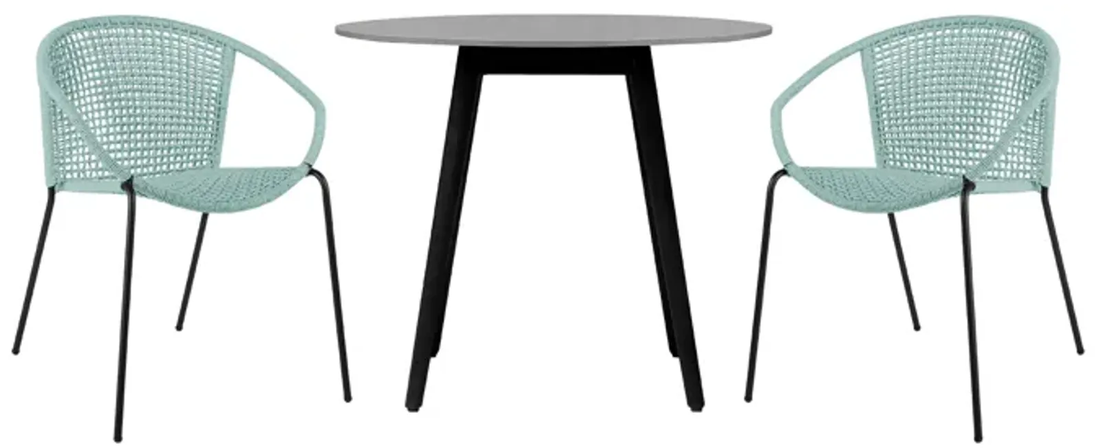 Sydney and Snack 3 Piece Outdoor Patio 36" Dining Set in Black Eucalyptus Wood and Wasabi Rope