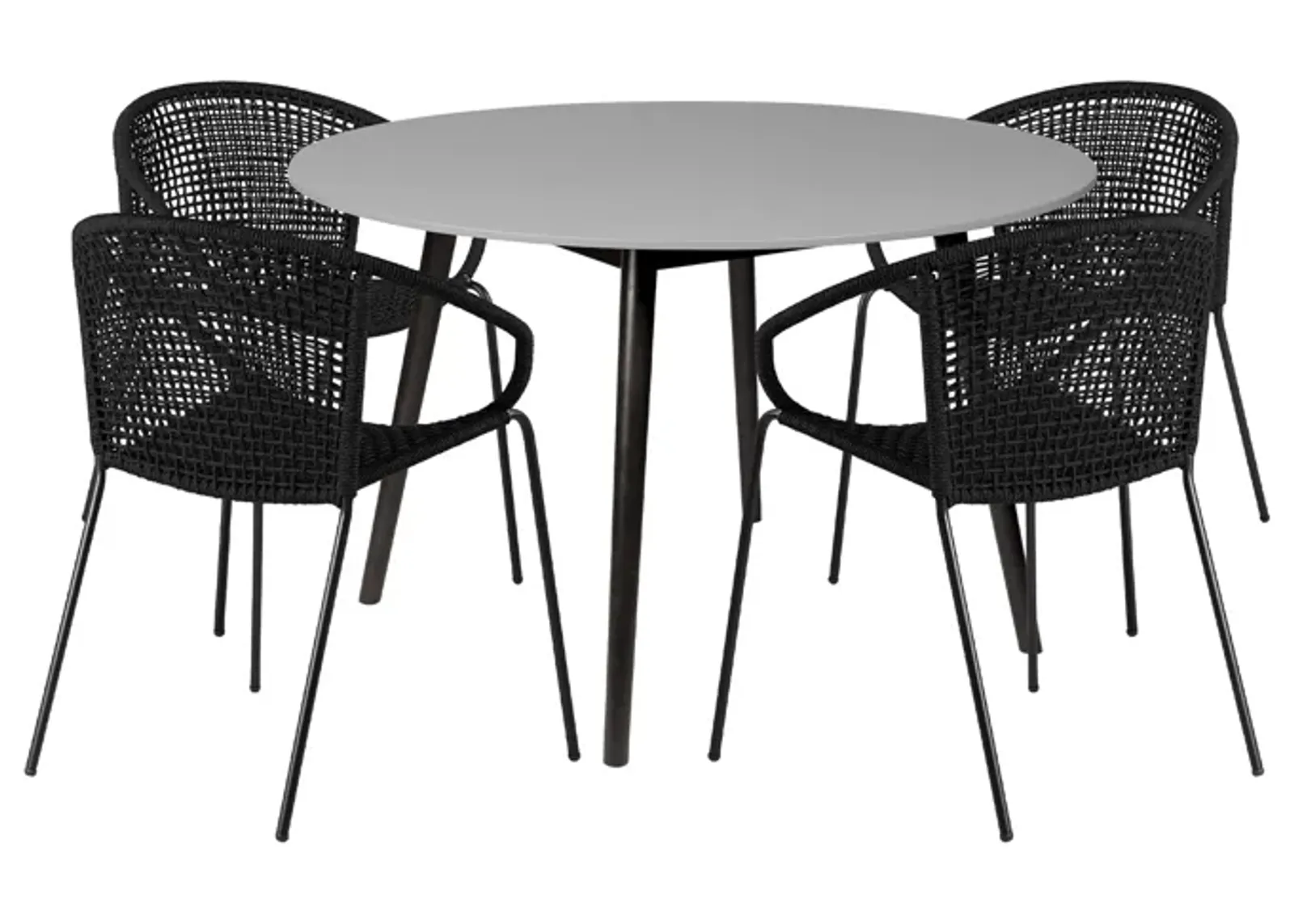 Sydney and Snack 5 Piece Outdoor Patio Dining Set in Black Rope with Black Eucalyptus Wood