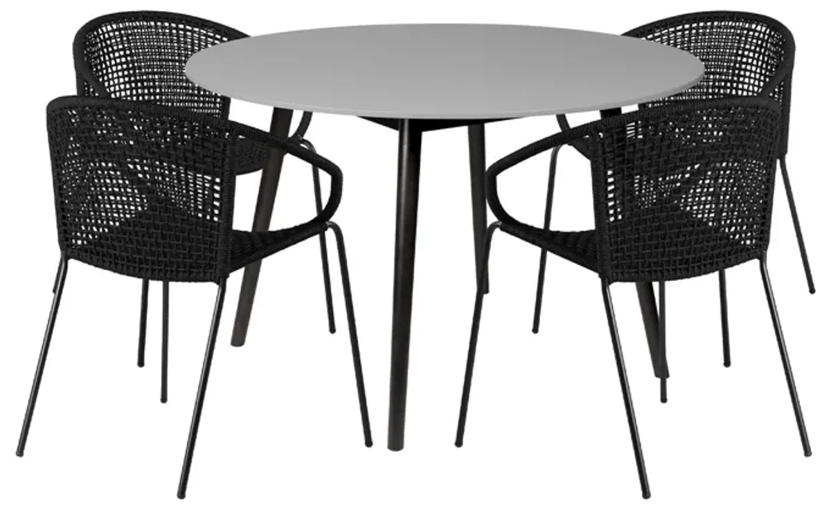 Sydney and Snack 5 Piece Outdoor Patio Dining Set in Black Rope with Black Eucalyptus Wood