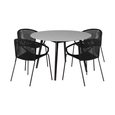 Sydney and Snack 5 Piece Outdoor Patio Dining Set in Black Rope with Black Eucalyptus Wood