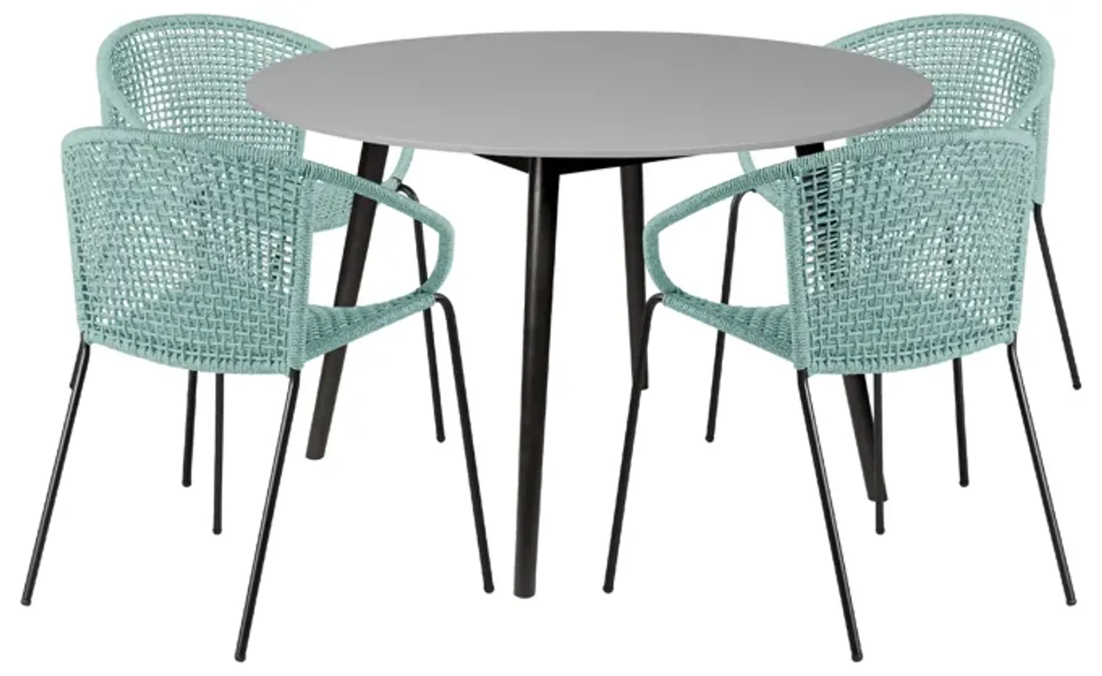 Sydney and Snack 5 Piece Outdoor Patio Dining Set in Wasabi Rope with Black Eucalyptus Wood