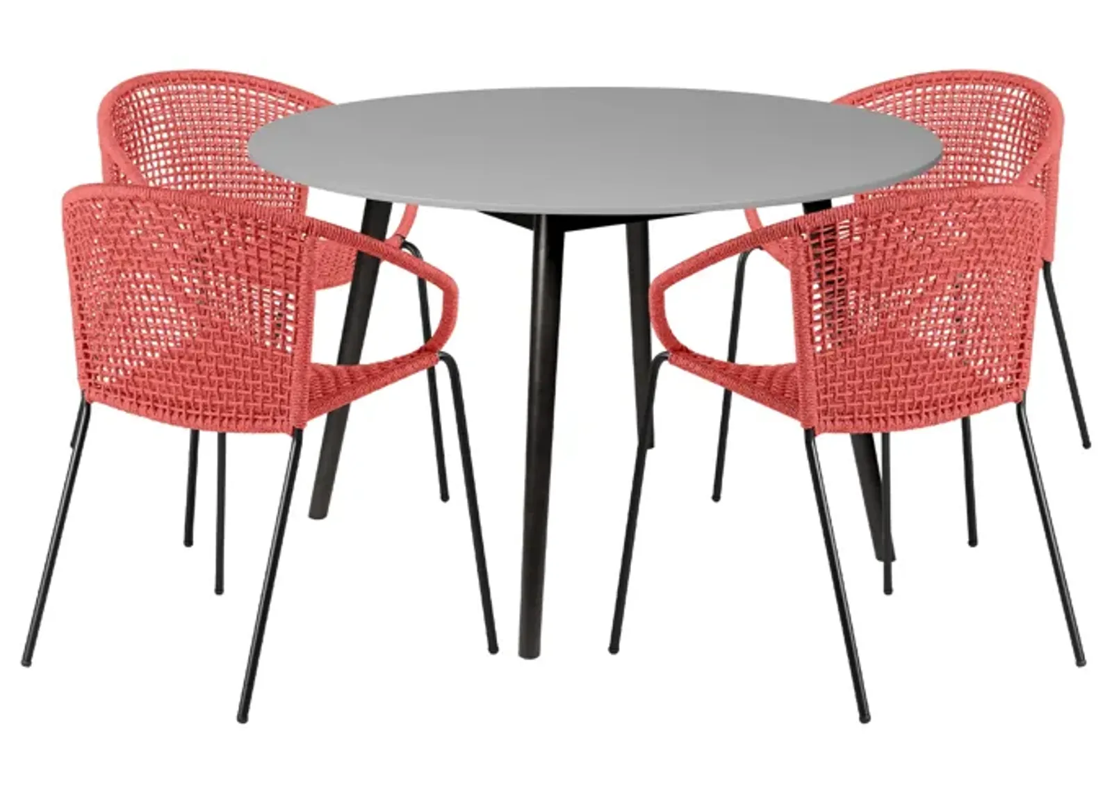 Sydney and Snack 5 Piece Outdoor Patio Dining Set in Brick Red Rope with Black Eucalyptus Wood