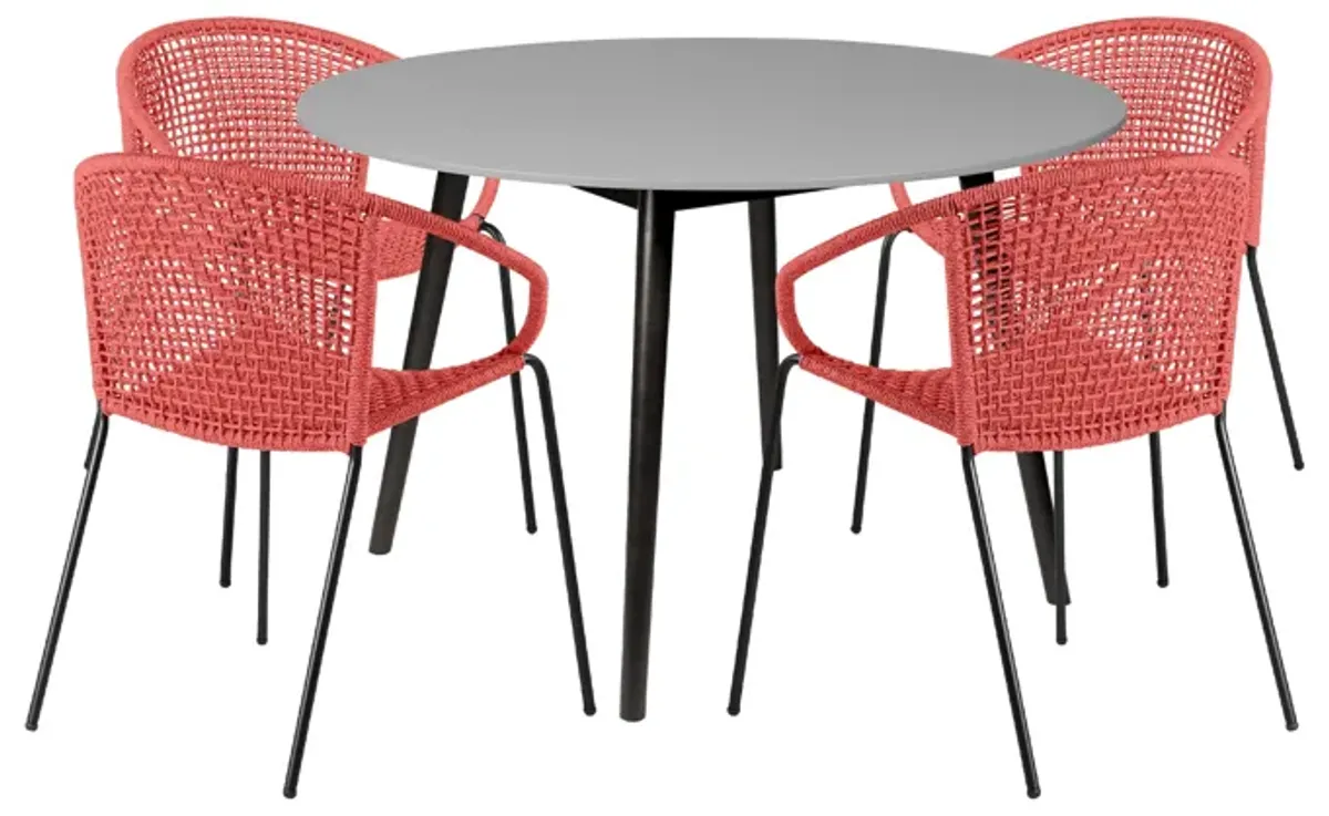 Sydney and Snack 5 Piece Outdoor Patio Dining Set in Brick Red Rope with Black Eucalyptus Wood