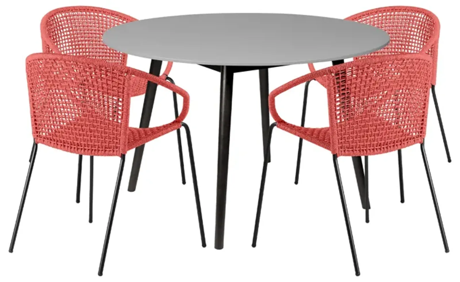 Sydney and Snack 5 Piece Outdoor Patio Dining Set in Brick Red Rope with Black Eucalyptus Wood