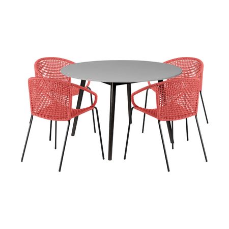 Sydney and Snack 5 Piece Outdoor Patio Dining Set in Brick Red Rope with Black Eucalyptus Wood