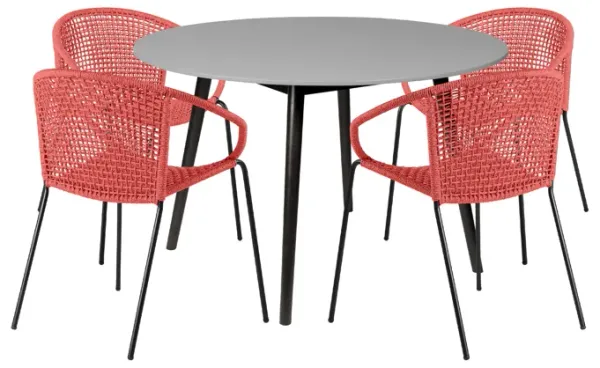 Sydney and Snack 5 Piece Outdoor Patio Dining Set in Brick Red Rope with Black Eucalyptus Wood