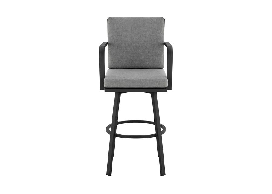 Don 26" Outdoor Patio Swivel Counter Stool in Black Aluminum with Grey Cushions