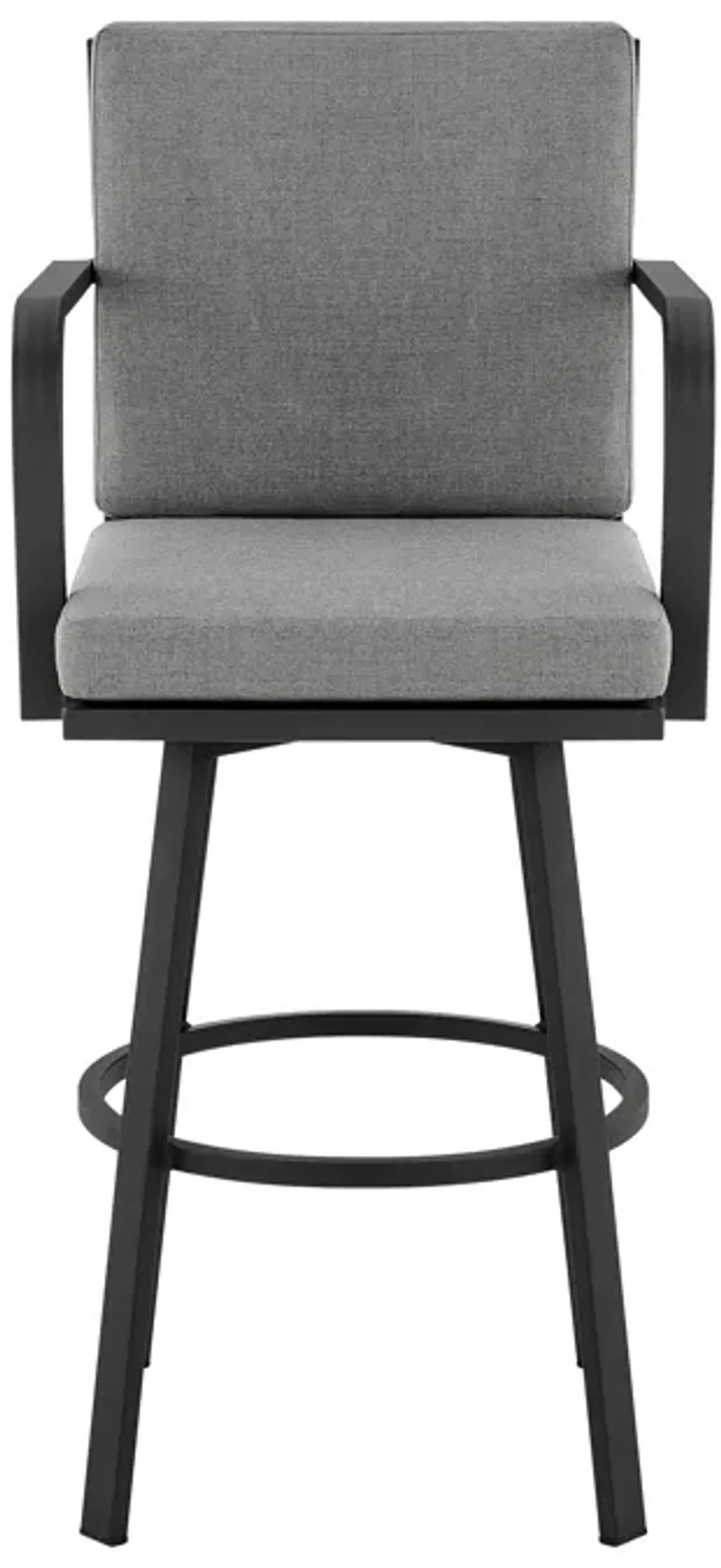 Don 26" Outdoor Patio Swivel Counter Stool in Black Aluminum with Grey Cushions